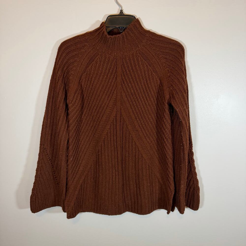 ASOS Brown Mock Neck Sweater Womens 2 Cozy Ribbed Knit Chevron Paneling Fall